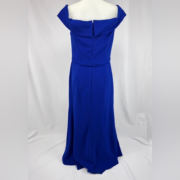 Theia Twist Front Crepe Gown Royal Blue Off Shoulder Evening Dress Size 10 - Picture 6 of 11